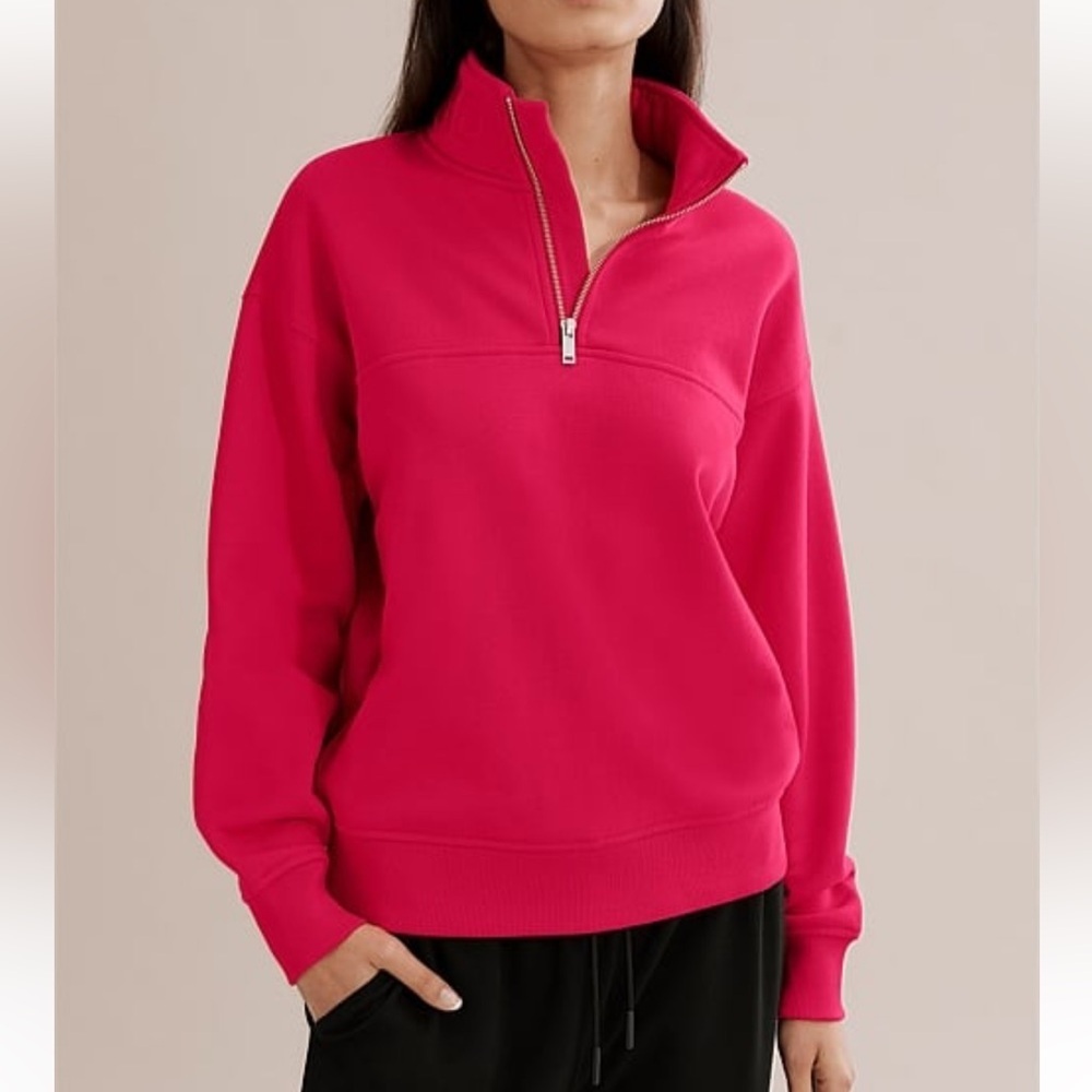 Country Road Australian Cotton Zip Collar Sweat in Cranberry Size Small